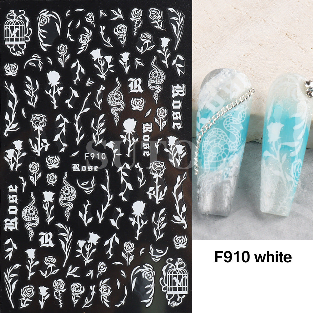 Calcomanías de arte de uñas en blanco y negro de la serpiente en blanco y negro
